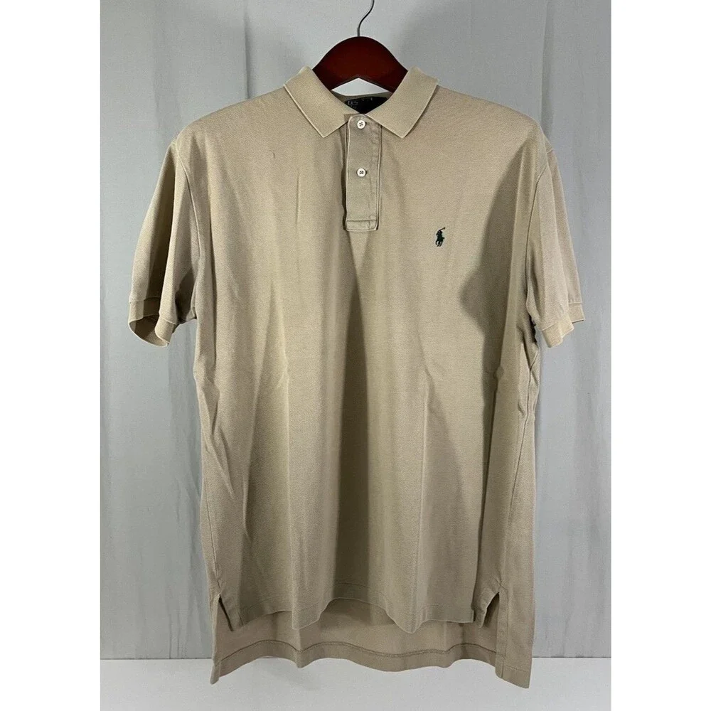 Polo By Ralph Lauren Khaki Cotton High Low Short Sleeve Men's Polo Shirt Sz L